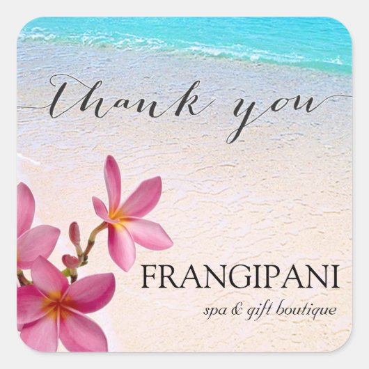ピンクプルメリアビーチ結婚式またはビジネスカスタム スクエアシール (正面)