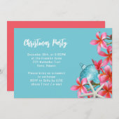 ピンクプルメリアフラワーズクリスマスパーティの招待状 招待状 (正面/裏面)