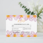 ピンクプルメリアフランジパニウェディングRSVPカード 出欠カード (スタンド正面)