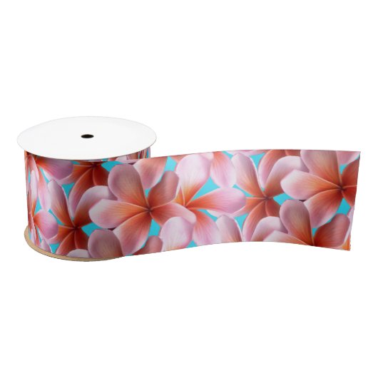 ピンクプルメリア熱帯花クラフトリボン サテンリボン (リール)