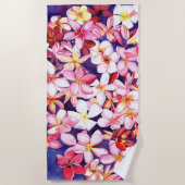 ピンクプルメリア熱帯花ビーチタオル ビーチタオル (正面)