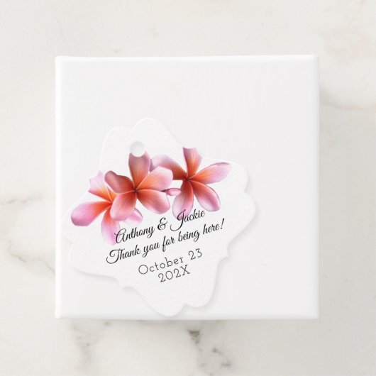 ピンクプルメリア結婚フラワーズサンキューラベル フェイバータグ (インサイチュ)