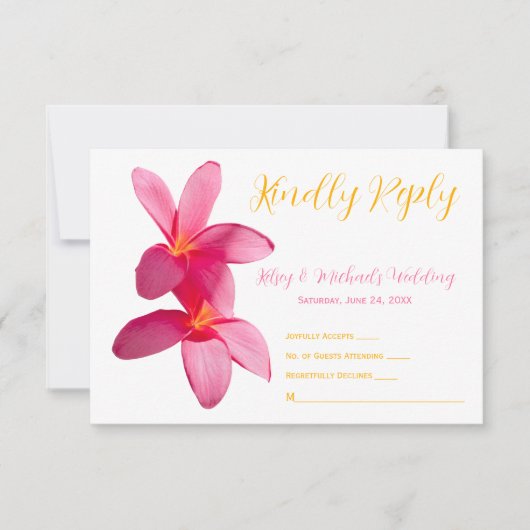 ピンクプルメリア花，熱帯，フローラ, RSVP サンキューカード (正面)