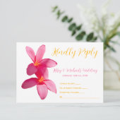 ピンクプルメリア花，熱帯，フローラ, RSVP サンキューカード (スタンド正面)