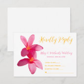 ピンクプルメリア花，熱帯，フローラ, RSVP サンキューカード (正面/裏面)