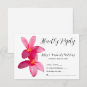 ピンクプルメリア花，熱帯，フローラ, RSVP サンキューカード (正面/裏面)