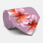 ピンクプルメリア薄紫色トロピカルフラワーネクタイ ネクタイ (ロール)