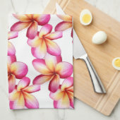 ピンクプルメリア キッチンタオル (四つ折り)