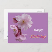 ピンクプルーナス花ハッピーバースデー葉書 ポストカード (正面/裏面)
