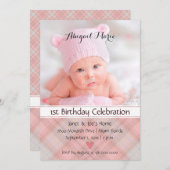 ピンクプレかわいらしイド誕生日の赤ちゃん 招待状 (正面/裏面)