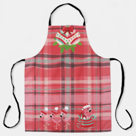 ピンクプレイドとフラミンゴスフライ&ボールのシェード エプロン