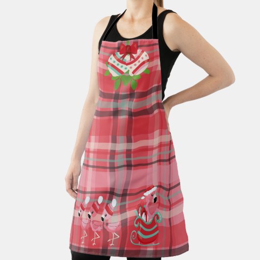 ピンクプレイドとフラミンゴスフライ&ボールのシェード エプロン (インサイチュ)