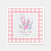 ピンクプレイドウォーターカラーフローラバニーイヤーイースター スタンダードカクテルナプキン (正面)