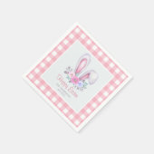 ピンクプレイドウォーターカラーフローラバニーイヤーイースター スタンダードカクテルナプキン (角)