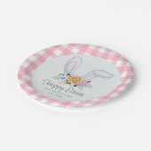 ピンクプレイドウォーターカラーフローラバニーイヤーイースター ペーパープレート (アングル)