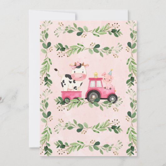 ピンクプレイドカウムースファースト誕生日 招待状 (裏面)