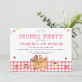 ピンクプレイドガールズピクニックパーティー誕生日 招待状 (スタンド正面)