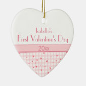 ピンクプレイドハートベビー写真ファーストバレンタインデー セラミックオーナメント (右)