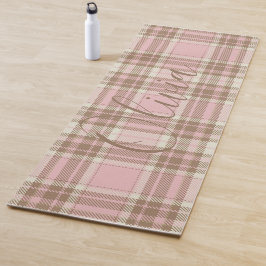 ピンクプレイドブラウンプレイドウォーター色 ヨガマット