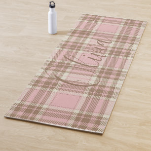 ピンクプレイドブラウンプレイドウォーター色 ヨガマット