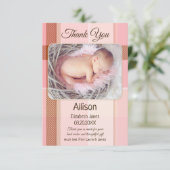 ピンクプレイドベビーガールフォトサンキューカード サンキューカード (スタンド正面)