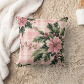 ピンクプレイドポインセチアのクリスマス クッション (ブランケット)