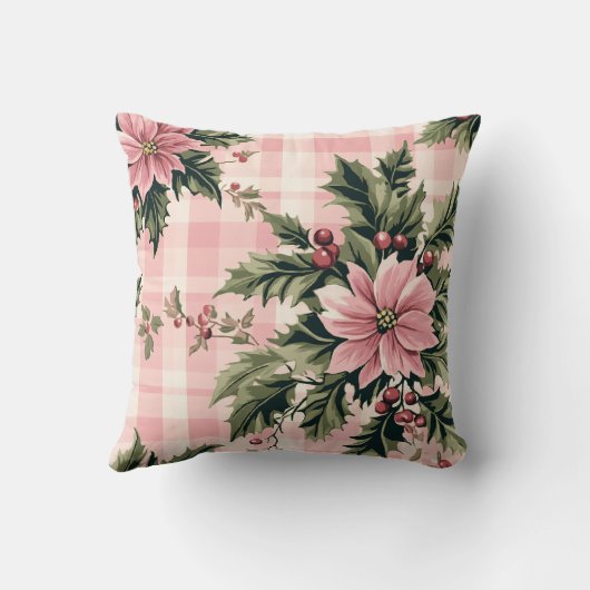 ピンクプレイドポインセチアのクリスマス クッション (裏面)