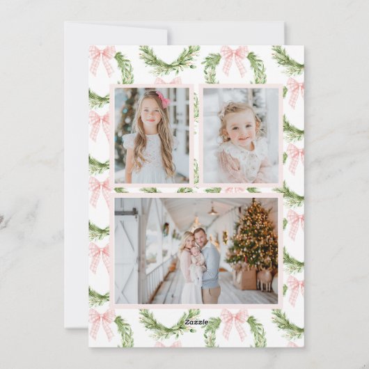 ピンクプレイドリース名門私立校風のリースボークリスマスカード シーズンカード (裏面)