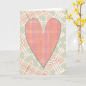 ピンクプレイドヴィンテージスタイルハートバレンタインズカード カード (黄色い花)