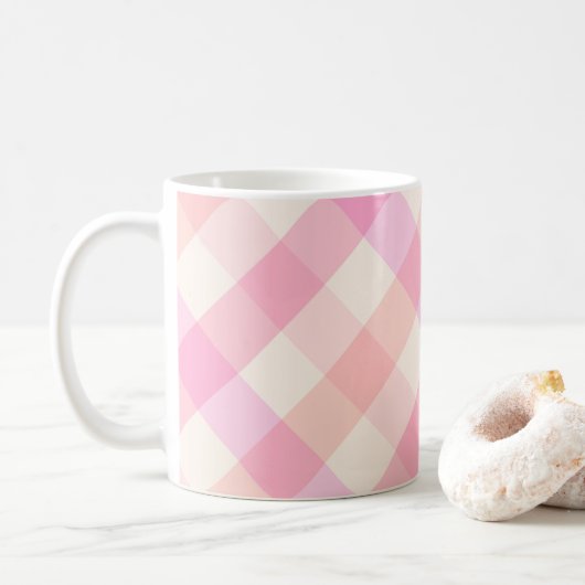 ピンクプレイド抽象芸術水彩かわいらしシンプル コーヒーマグカップ (ドーナツ)