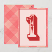 ピンクプレイド番号「1」タイポグラフィバナーカード ポストカード (正面/裏面)