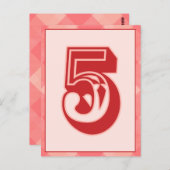 ピンクプレイド番号「5」タイポグラフィバナーカード ポストカード (正面/裏面)