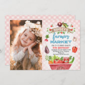 ピンクプレイド農家マーケットフォト誕生日 招待状 (正面/裏面)