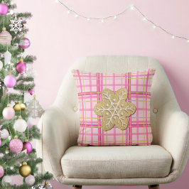 ピンクプレイド金ゴールドグリッタージンジャーブレッドクッキーフェスティバル クッション