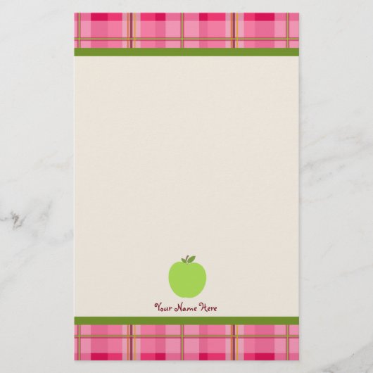 ピンクプレイド&グリーンアップルパーソナライズされた先生 便箋 (正面)