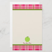 ピンクプレイド&グリーンアップルパーソナライズされた先生 便箋 (正面/裏面)