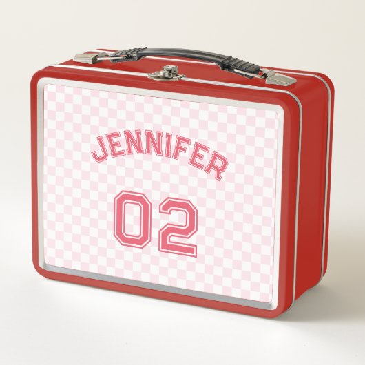 ピンクプレイヤー名ジャージー番号子供女子学校 メタルランチボックス (正面)