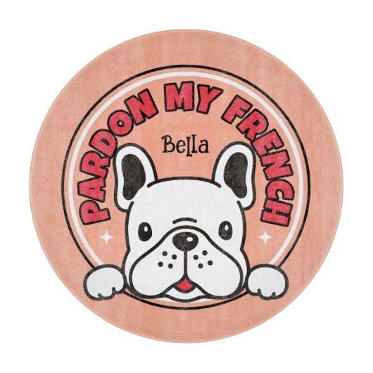 ピンクプレースマイフランスのブルドッグFrenchie Dog漫画 カッティングボード (正面)