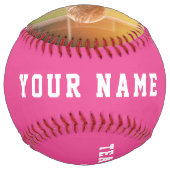 ピンクプレーヤーチーム番号のパーソナライズされた写真 ソフトボール (裏面)