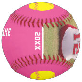 ピンクプレーヤーチーム番号のパーソナライズされた写真 ソフトボール (正面)