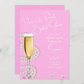 ピンクプロセッコアンドパールブライダルシャワー 招待状 (正面/裏面)