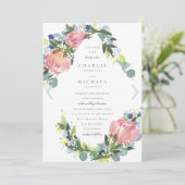 ピンクプロテアの花のウェディング招待状 招待状 (スタンド正面)