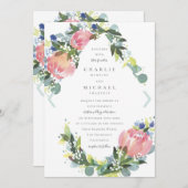 ピンクプロテアの花のウェディング招待状 招待状 (正面/裏面)
