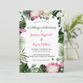 ピンクプロテアトロピカルウォーターフローラ | ウェディング 招待状 (スタンド正面)