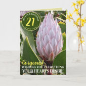 ピンクプロテア花のハッピーバースデーカード カード (黄色い花)