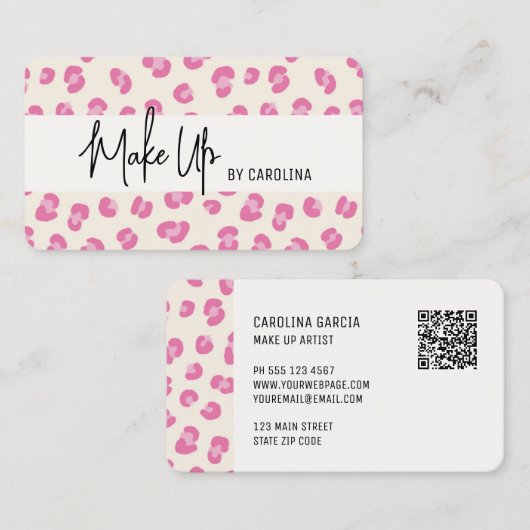 ピンクプロフェッショナルメイクアップアーティスト名刺 名刺 (正面/裏面)