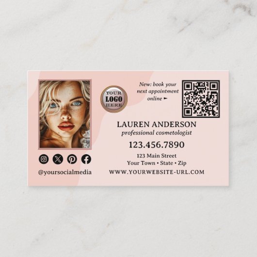 ピンクプロフェッショナル写真ポートフォリオ美しい 名刺 (裏面)