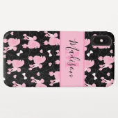 ピンクプードルとボウズパターンブラックネームモノグラム Case-Mate iPhoneケース (裏面(横))