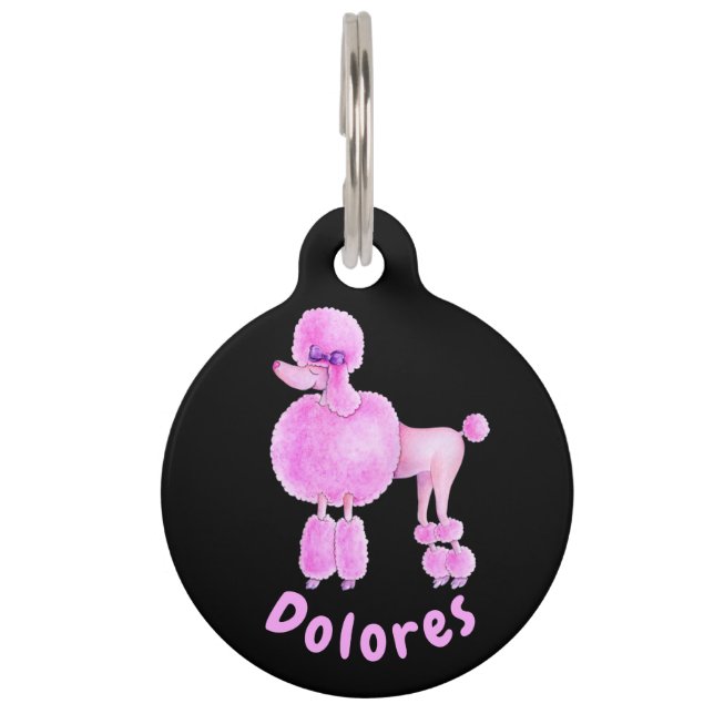 ピンクプードルアートと名前&失った詳細ペットラベル ペット　ネームタグ (正面)