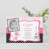 ピンクプードルインパリフォト誕生日招待状 招待状 (スタンド正面)